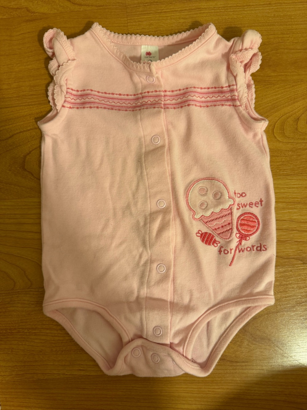 Carter's Pink Sleeveless Baby One-Piece with Ice Cream & Lollipop Embroidery